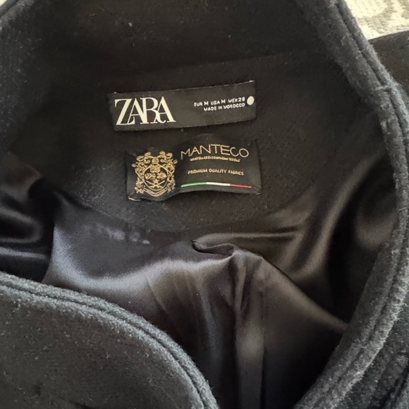 Zara MANTECO premium wool Black Pea Coat with Gold Accents - Picture 7 of 8